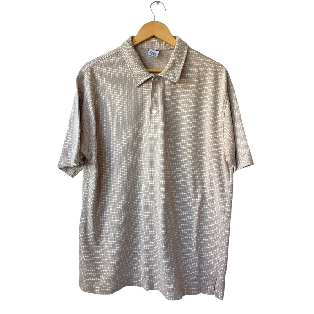 Old Navy Mens Short Sleeve Polo Shirt XL Cotton Retro Collared Beige Checker